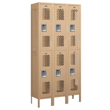 Salsbury Industries Wardrobe Locker, 36" W, 12" D, 78" H, (3) Wide, (6) Openings, Tan 72362TN-U